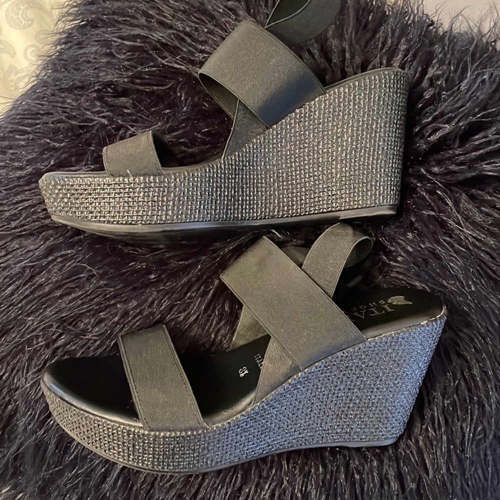 Wedge black sandals 8.5 made in Italy - Picture 2 of 8